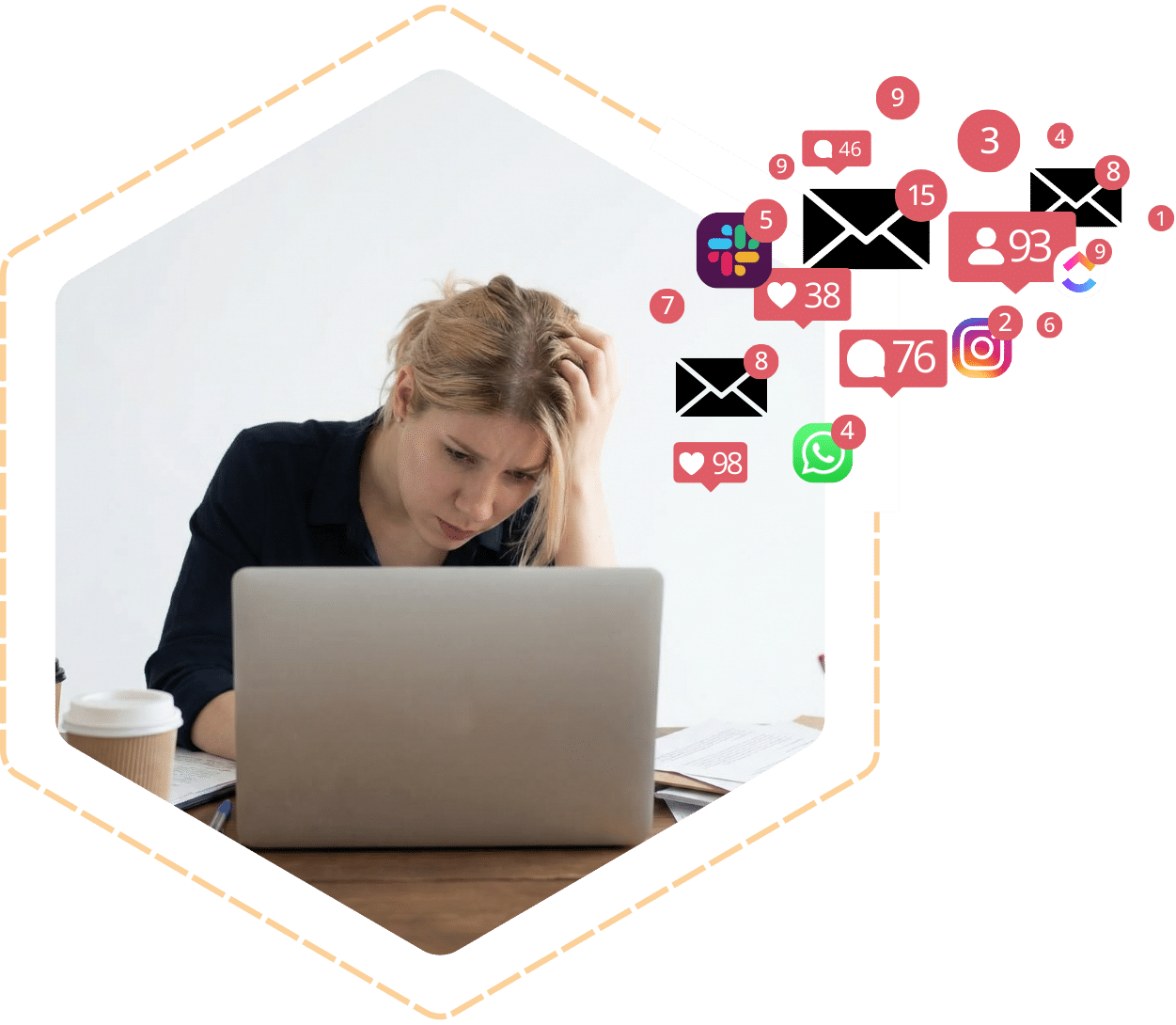 Stressed biz owner overwhelmed with notifications